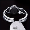 Round Pointer Quartz Rhinestone Decor Dial Hollow Out Heart Detail Cuff Bangle Wristwatch
