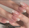24pcs Glossy Nude Pink Press On Nails with Bling Glitter and French Design - Full Cover Oval Shape False Nails for Women and Girls