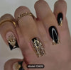 24pcs Short Square Shape Press On Nails, Fake Nail With Golden Glitter Powder Decor, Golden Black Fake Nails, Glossy Acrylic Full Cover Nails For Women And Girls