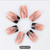 24pcs Press On Nails Long Squvoal Fake Nails Nude French False Nails With Black White Edge Glossy Rhinestone Design, ABS Eco-Friendly Resin Fake Nails